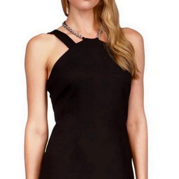 MICHAEL Michael Kors Petite Black Cocktail Chain Halter Sheath Dress M - Picture 3 of 7